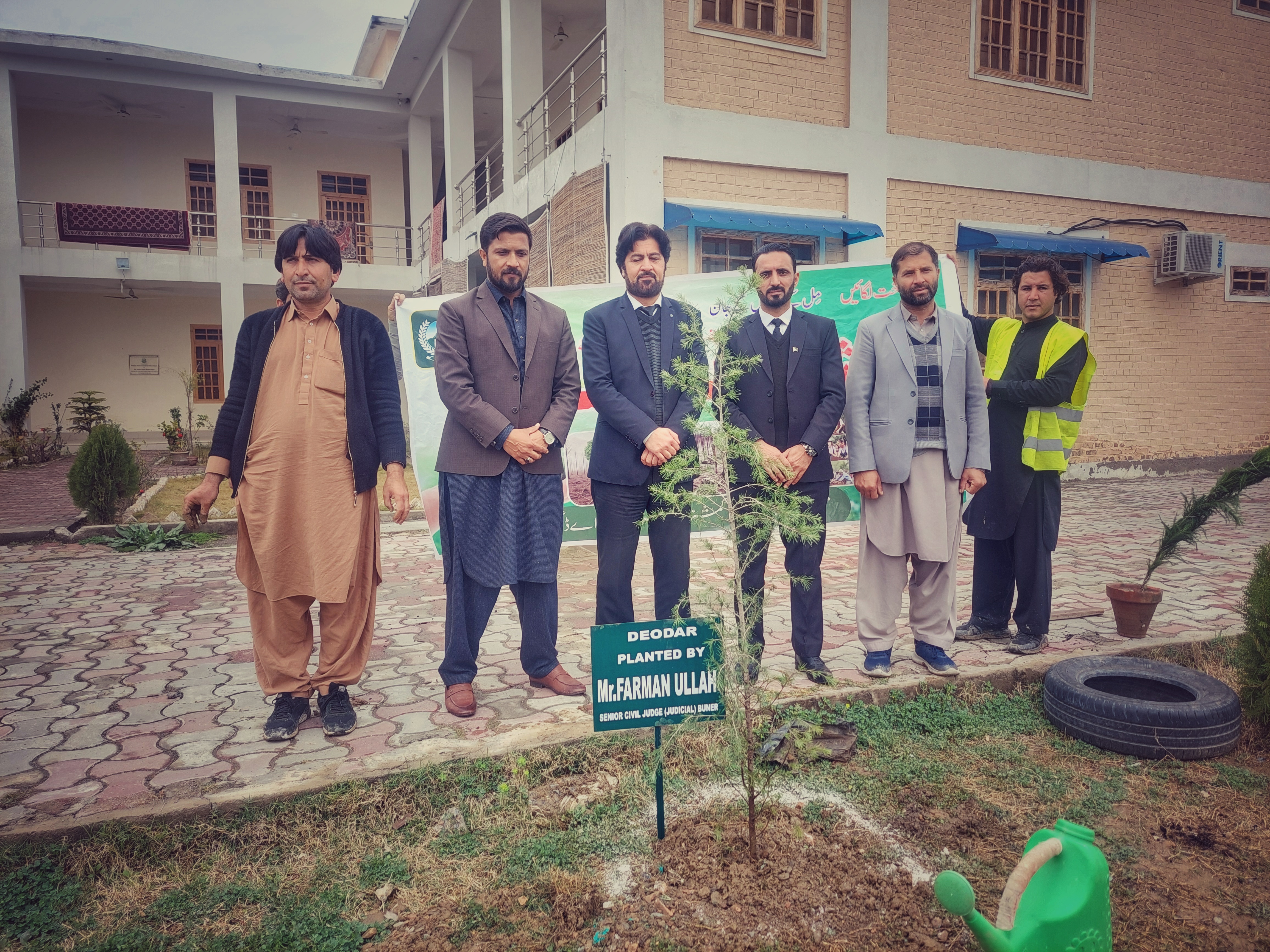 Group Photo of Hon'ble Senior Civil Judge Admin, Senior Civil Judge Judicial and TMO Daggar taken during Spring Plantation Drive February 2025